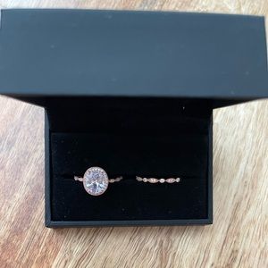 Brand new Vintage Rose Gold Oval Cut Solitaire Wedding Set In Sterling Silver